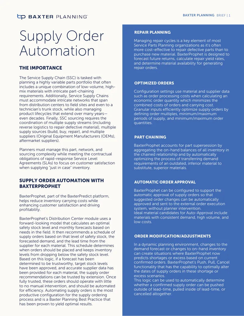 Supply Order Automation in Service Supply Chain