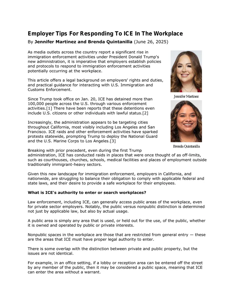 Employer Guidance for Responding to ICE Activities