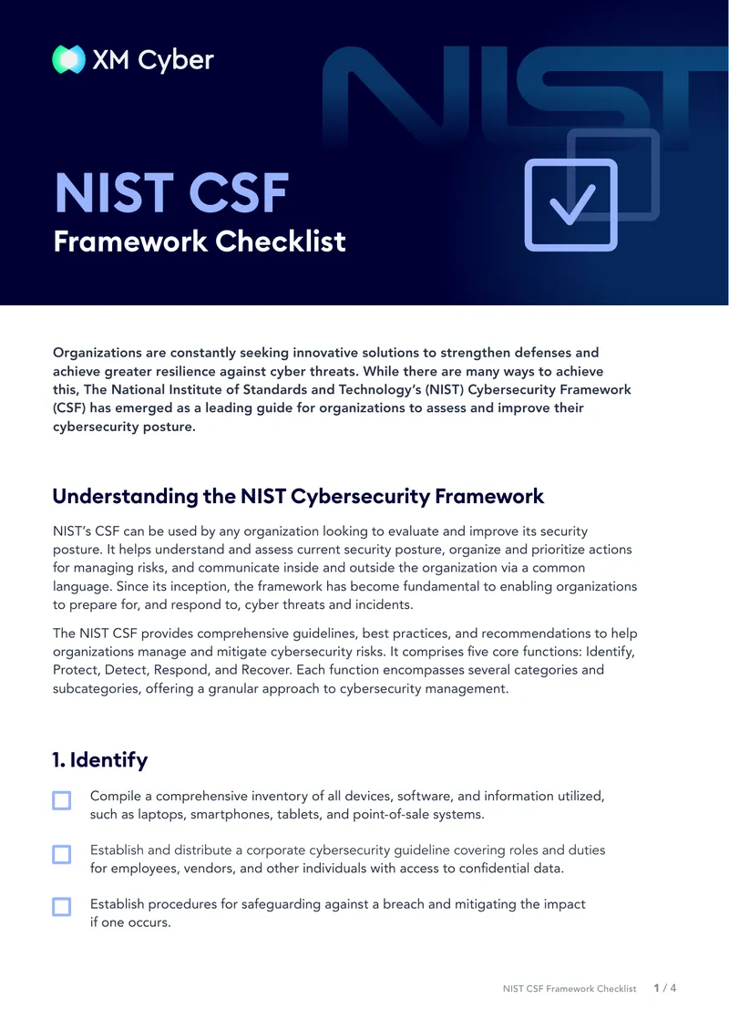 NIST Cybersecurity Framework Checklist and CTEM Overview