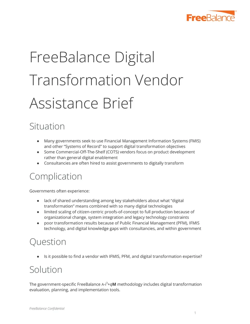 FreeBalance Digital Transformation Vendor Assistance Brief