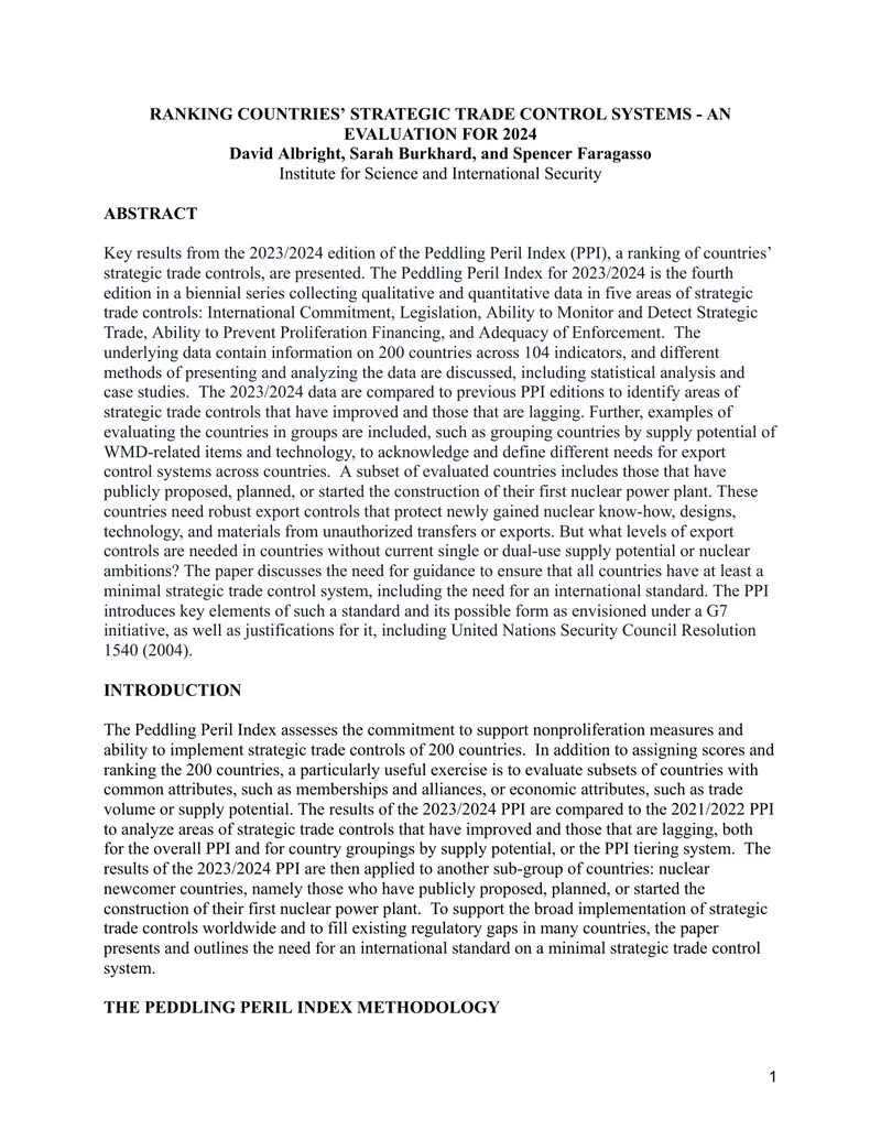 Ranking Countries' Strategic Trade Control Systems Evaluation