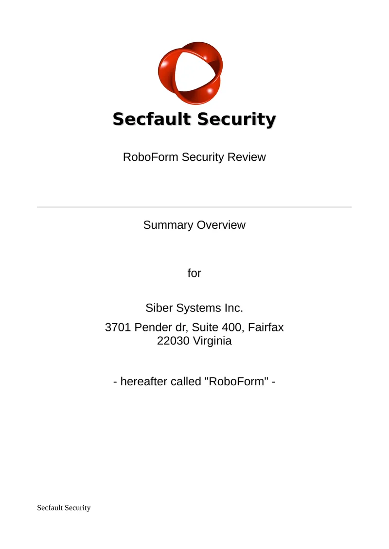 RoboForm Security Penetration Test Summary