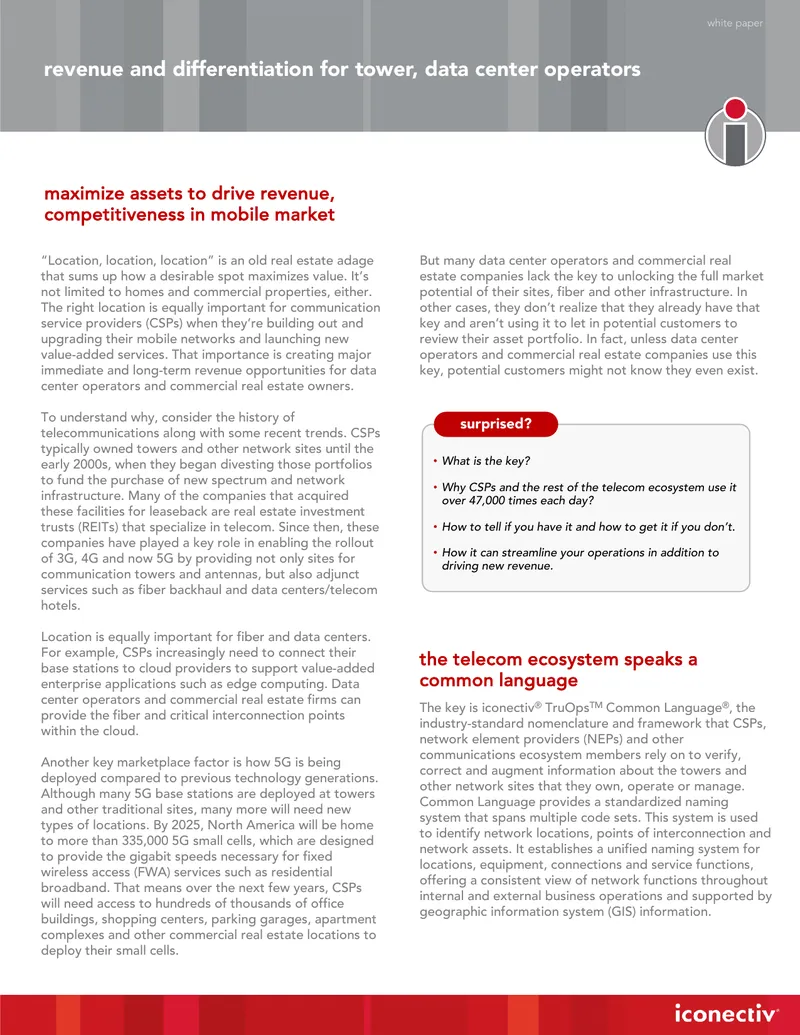 Revenue and Differentiation for Tower and Data Center Operators