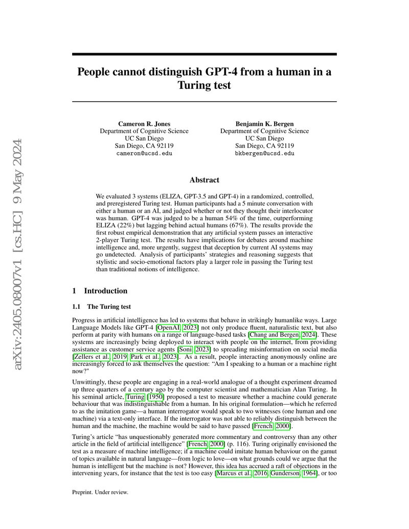 Turing Test Evaluation of AI Systems
