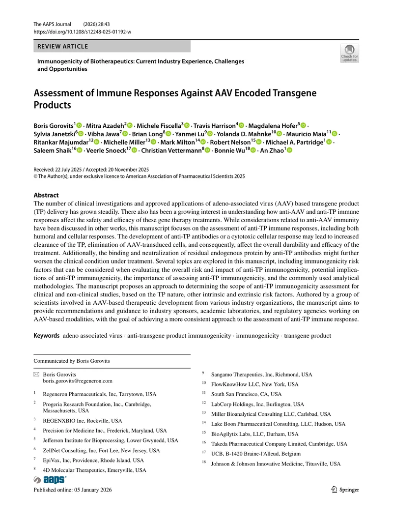 Assessment of Immune Responses Against AAV Encoded Transgene Products