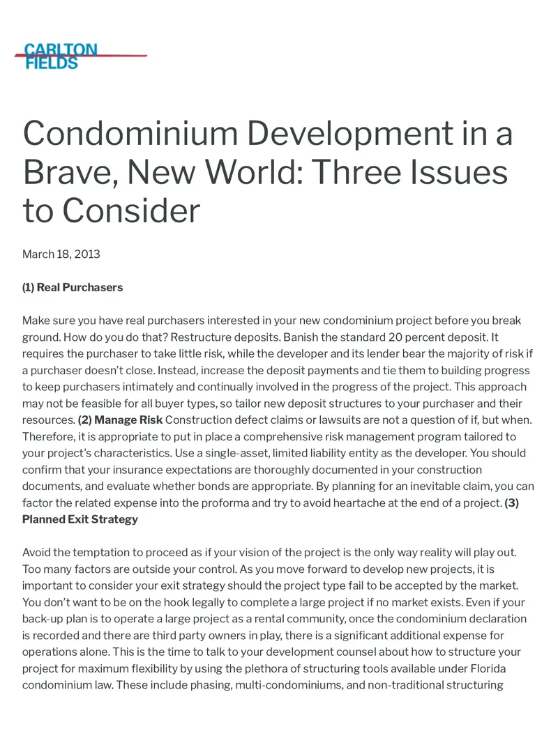 Condominium Development Considerations and Strategies