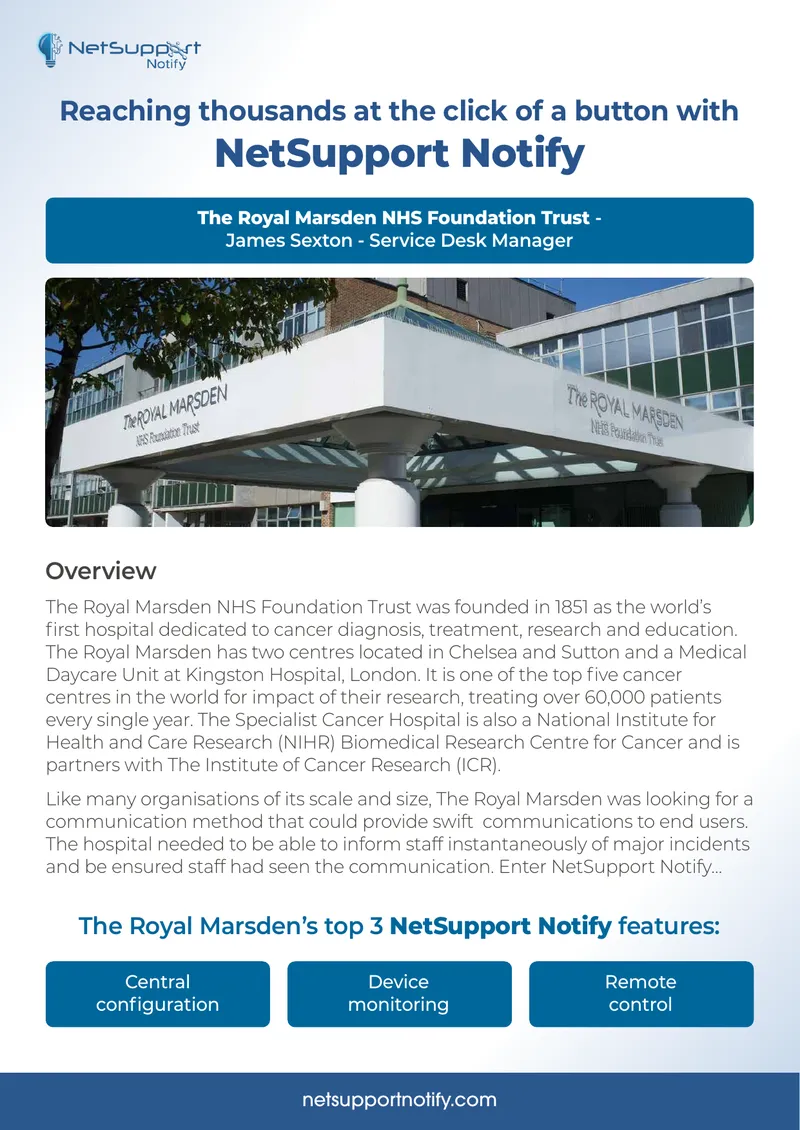 NetSupport Notify Implementation at The Royal Marsden
