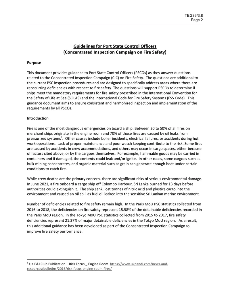 Guidelines for Port State Control Officers on Fire Safety preview page 1
