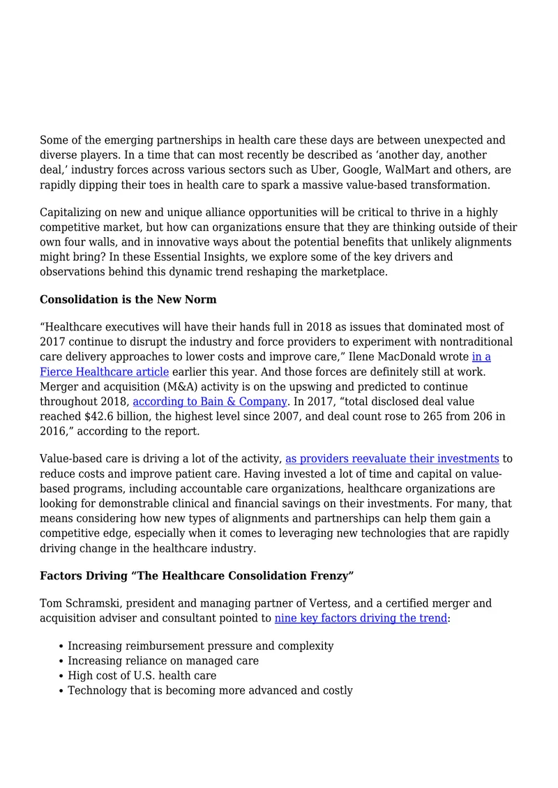 Trends in Healthcare Partnerships and Consolidation