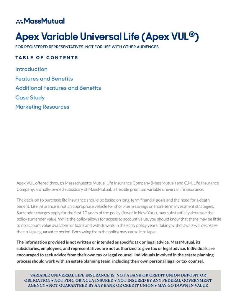 Apex Variable Universal Life Insurance Overview