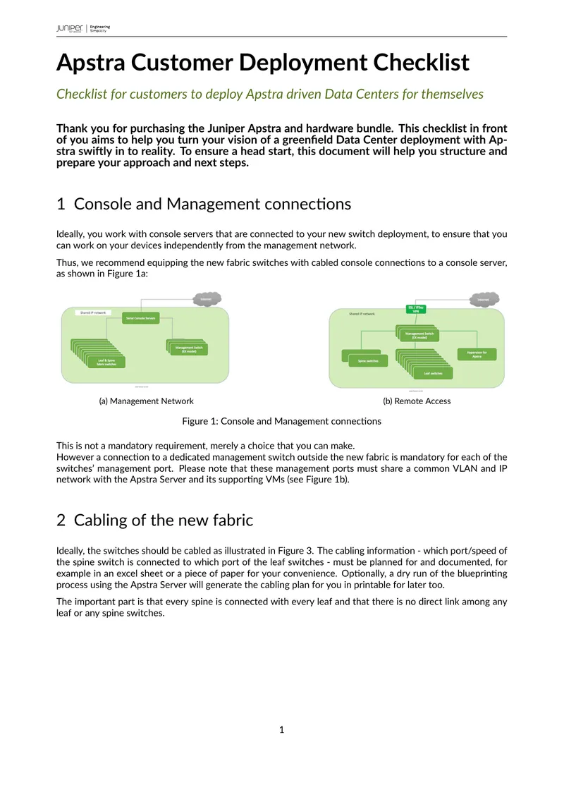 Apstra Customer Deployment Checklist