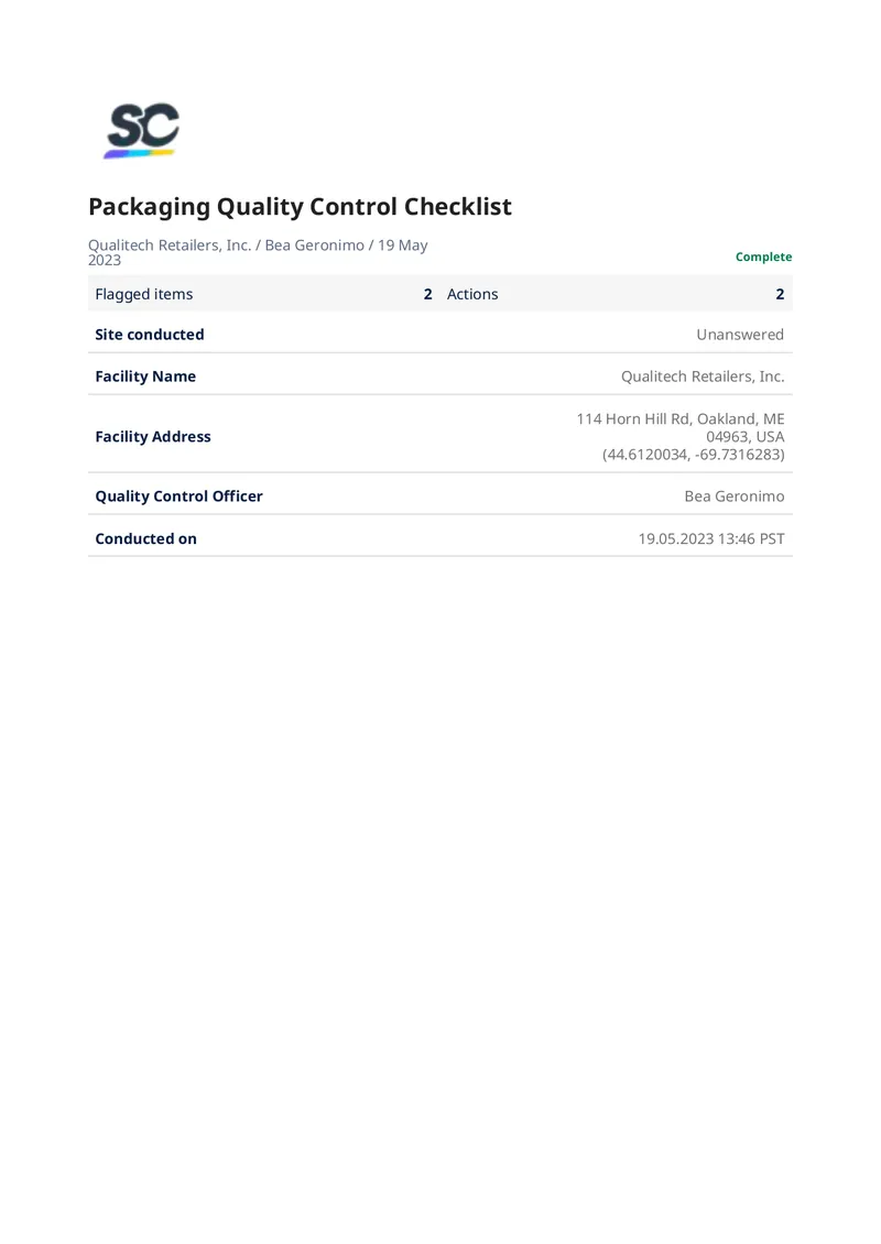 Packaging Quality Control Checklist