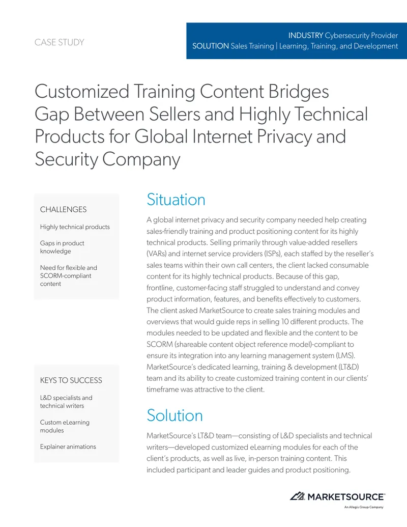 Sales Training Content Development for Cybersecurity
