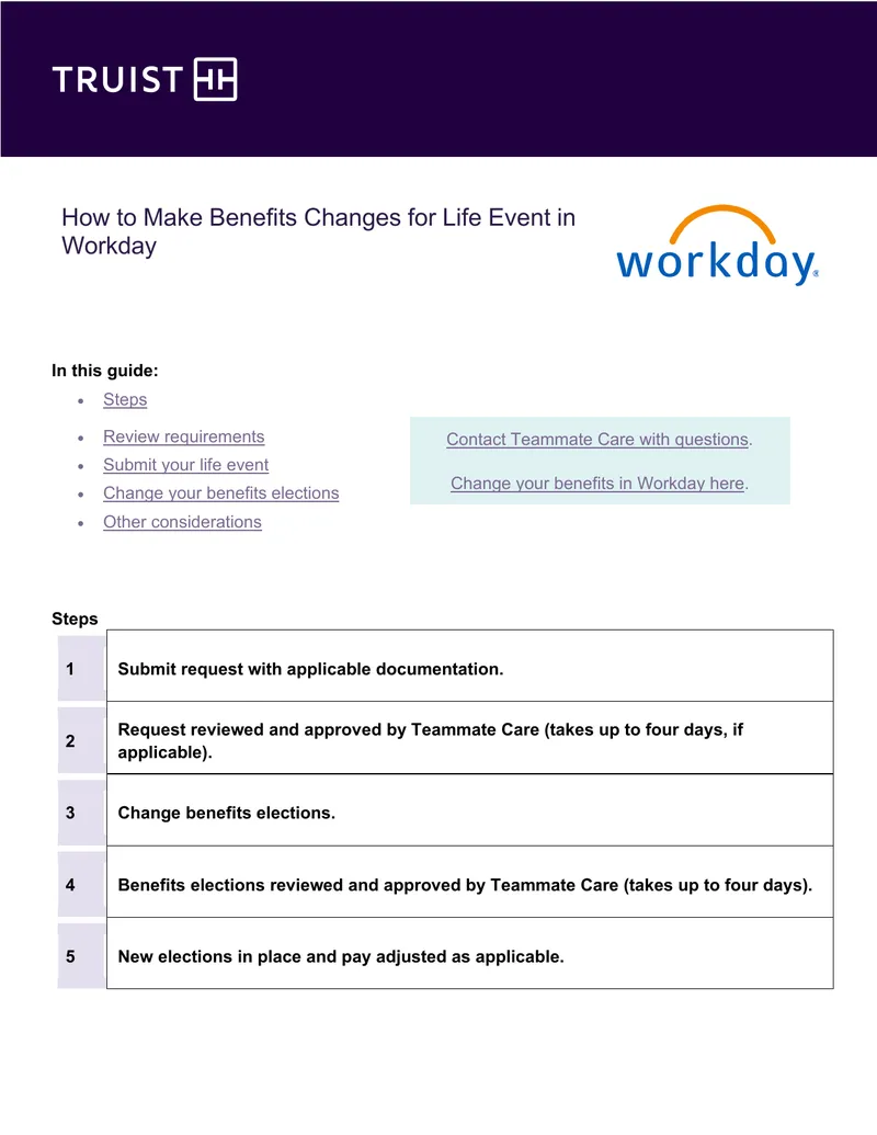 Benefits Change Process for Life Events in Workday