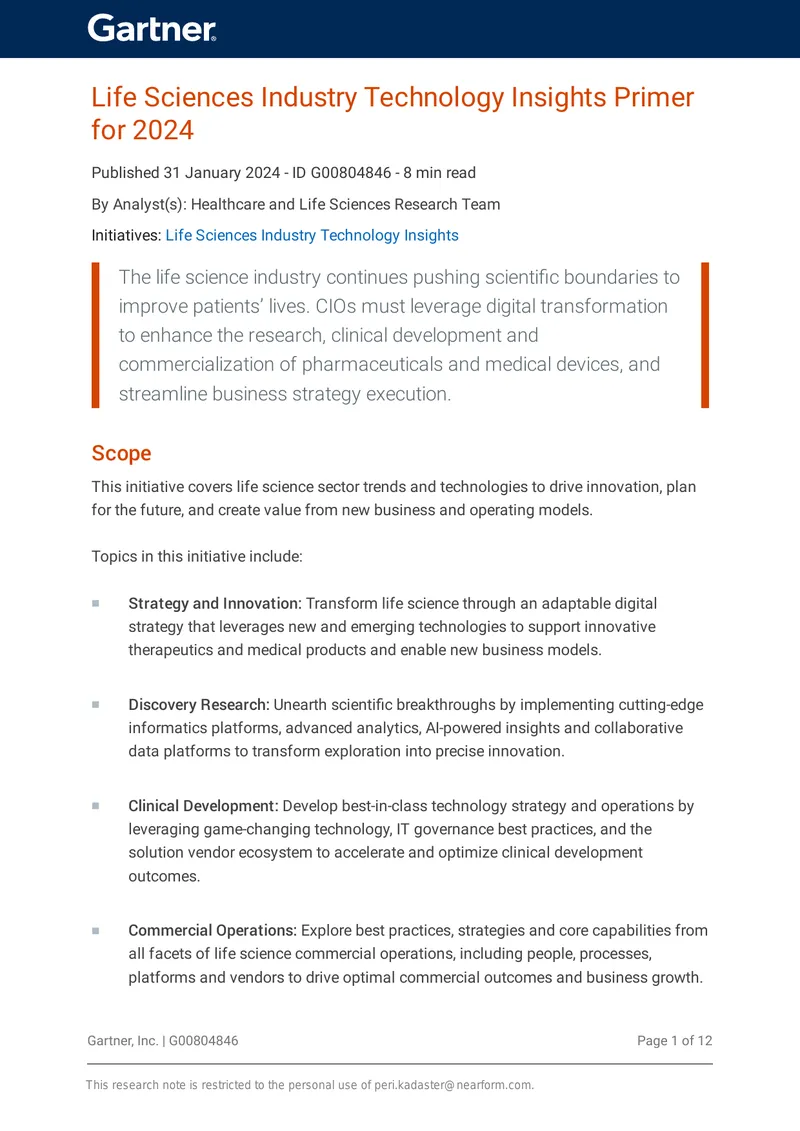 Life Sciences Industry Technology Insights Primer for 2024