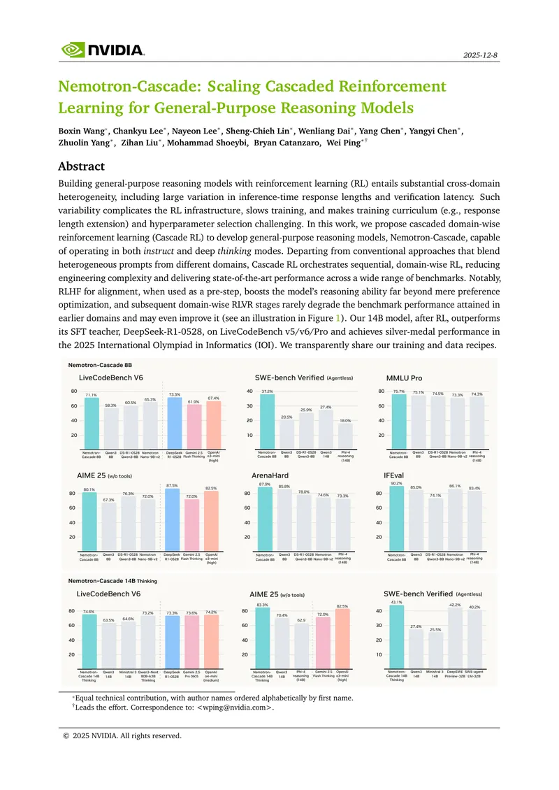 Nemotron-Cascade: Scaling Cascaded Reinforcement Learning for General-Purpose Reasoning Models