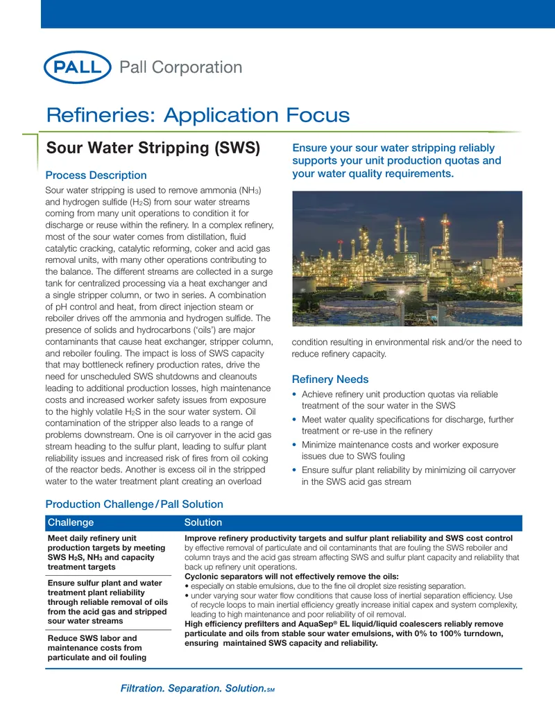 Sour Water Stripping Process in Refineries