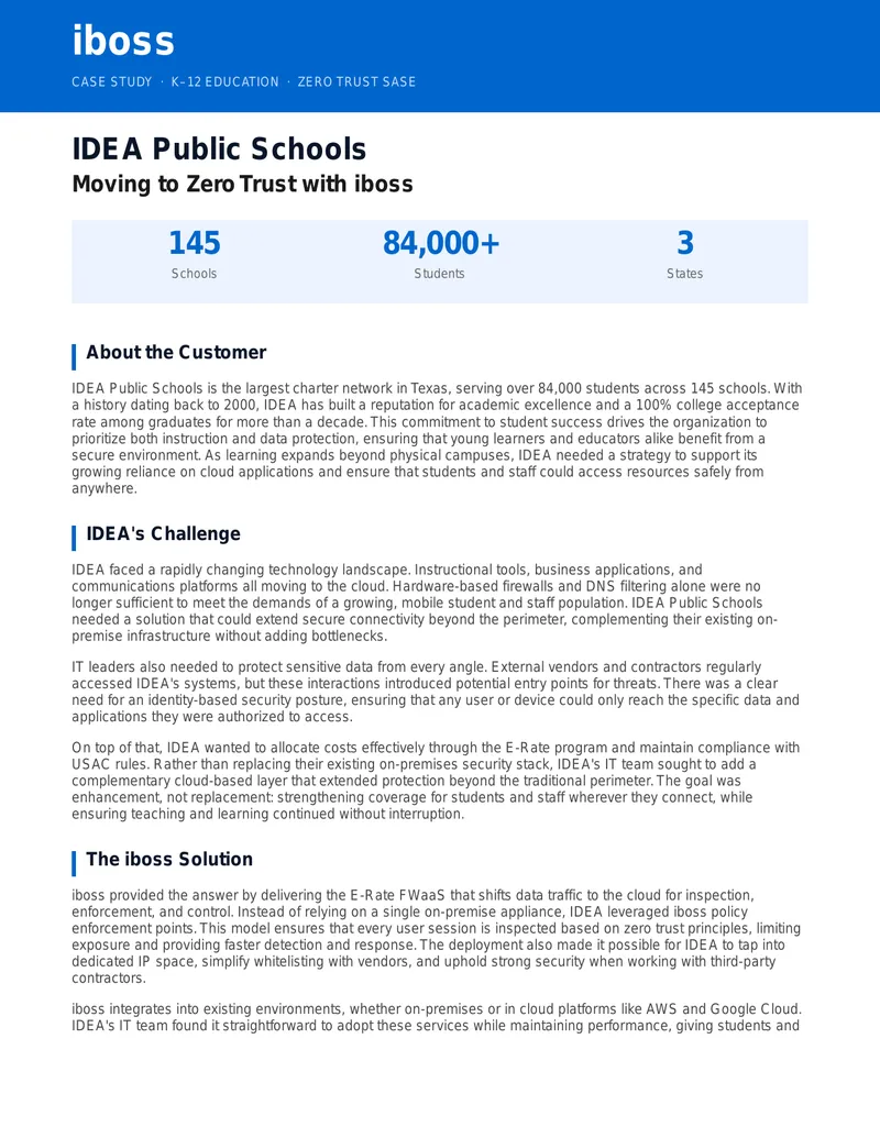 Zero Trust Implementation Case Study for IDEA Public Schools