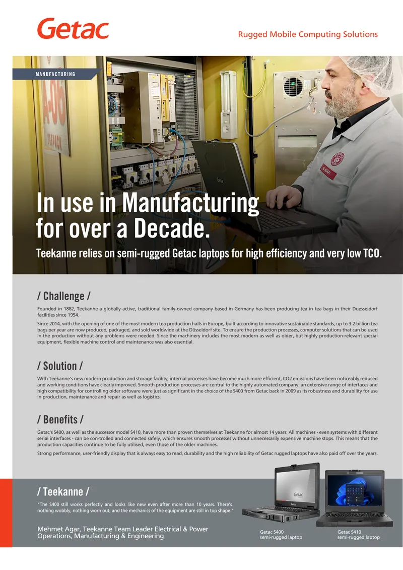 Teekanne's Use of Getac Laptops in Production