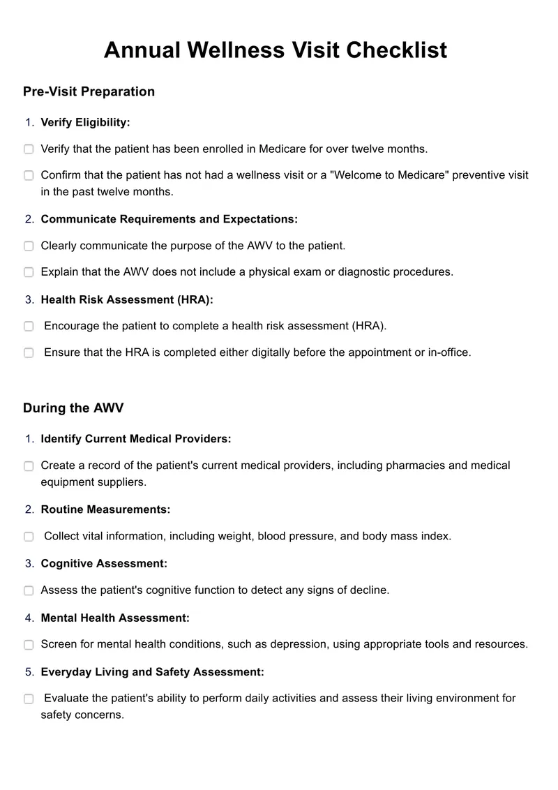 Annual Wellness Visit Checklist
