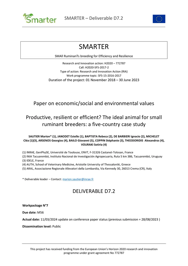 Economic and Environmental Values in Small Ruminant Breeding