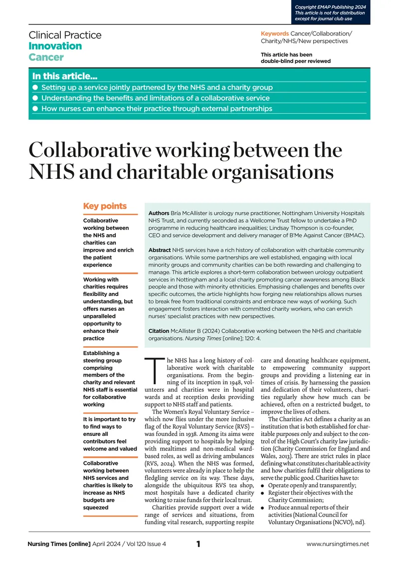Collaborative Working Between NHS and Charitable Organisations