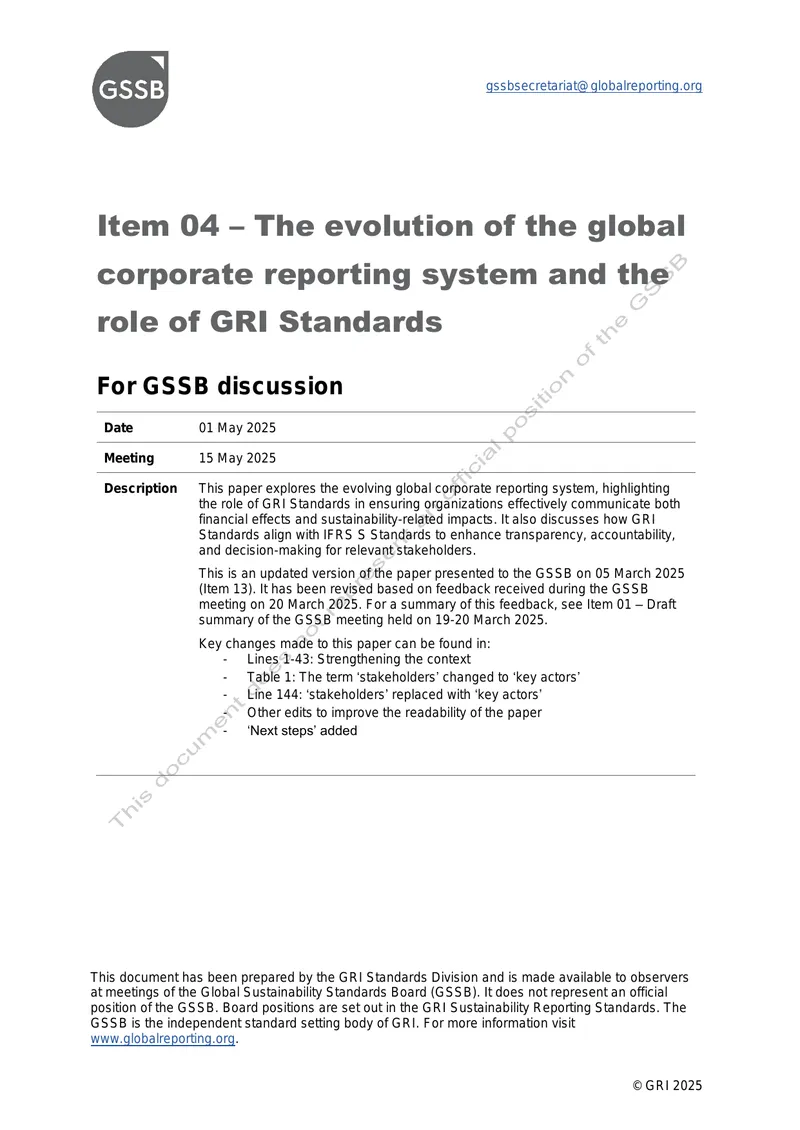 Evolution of Global Corporate Reporting System and GRI Standards