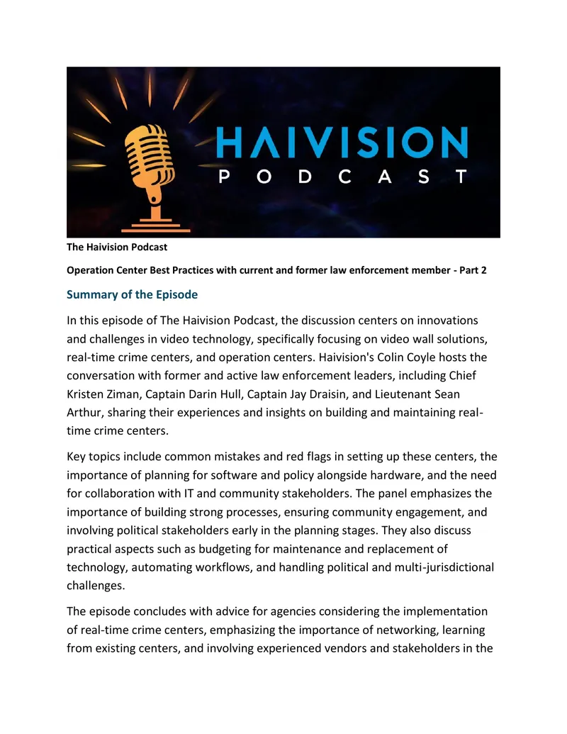Operation Center Best Practices in Law Enforcement