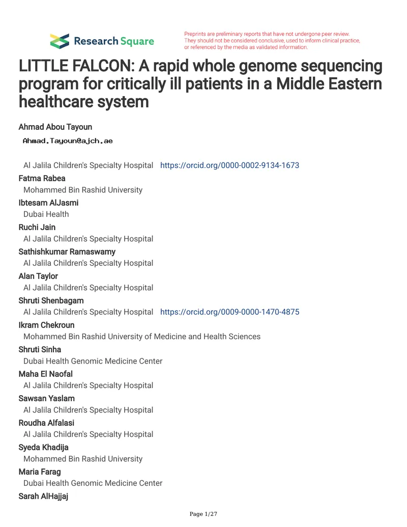 LITTLE FALCON Rapid Whole Genome Sequencing Program