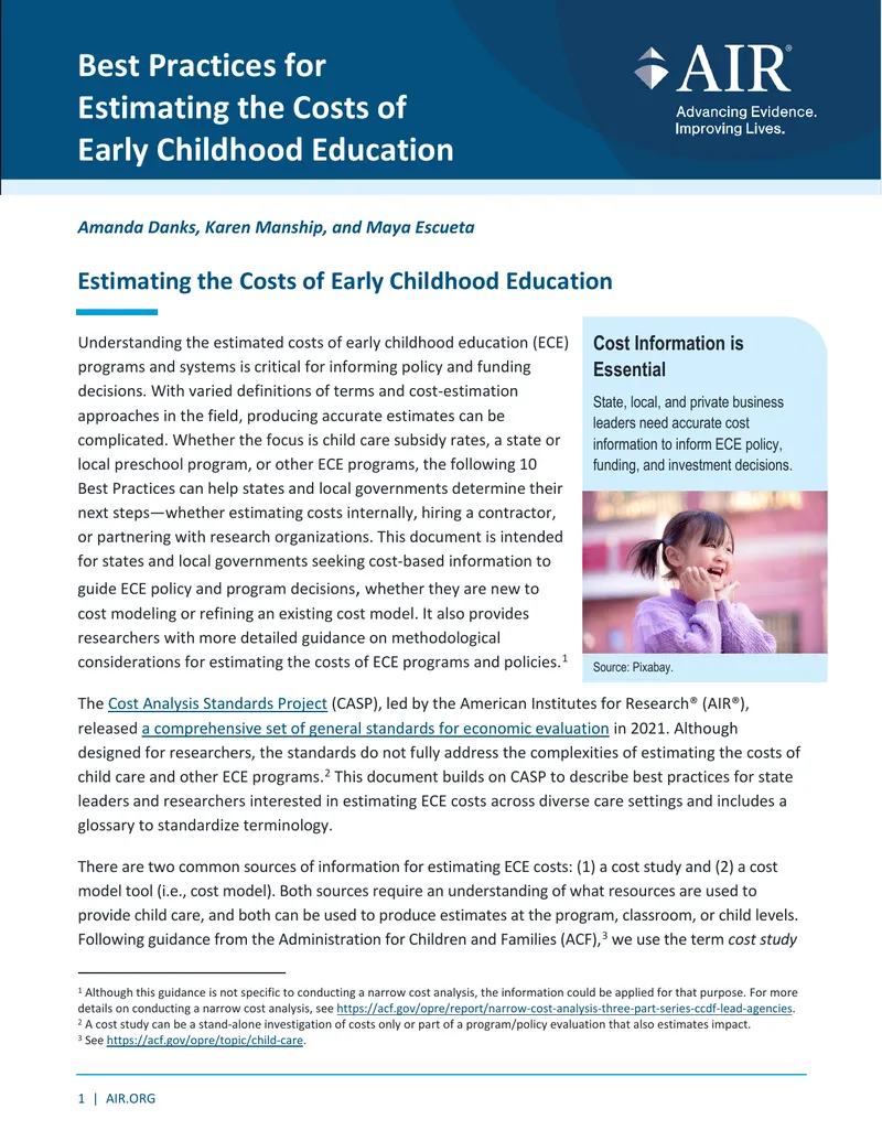 Best Practices for Estimating Early Childhood Education Costs preview page 1