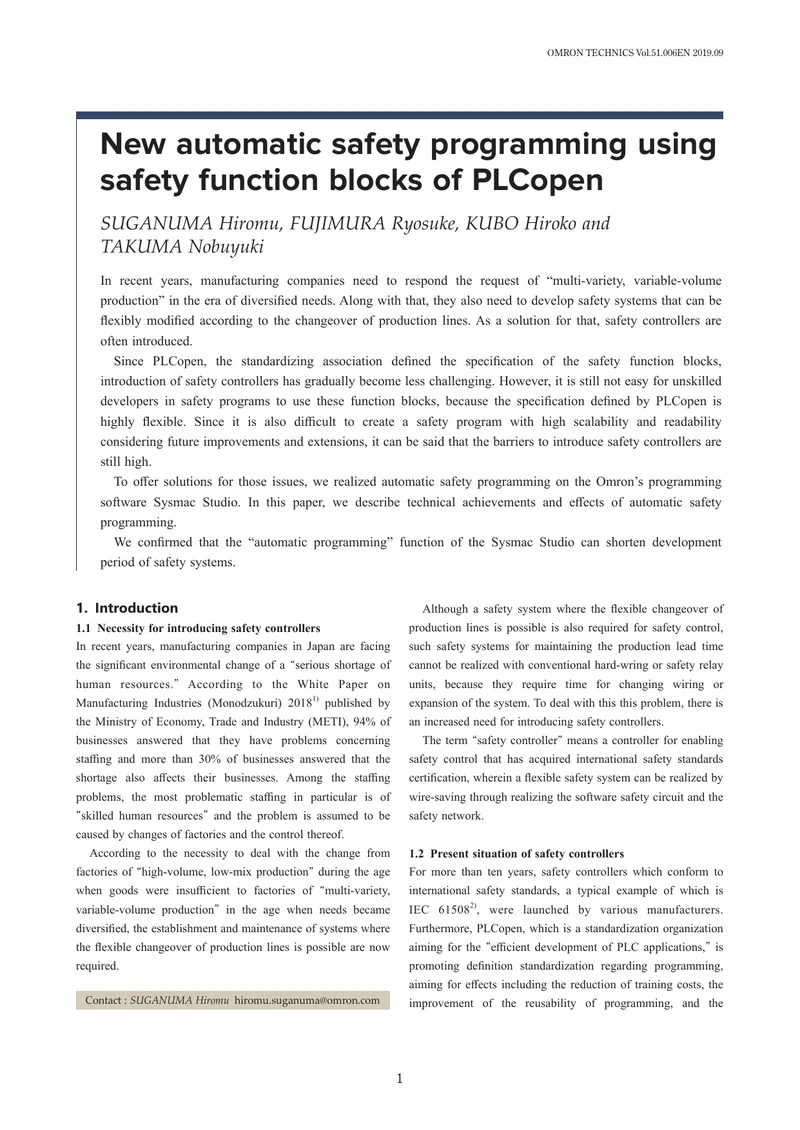 Automatic Safety Programming Using PLCopen Function Blocks