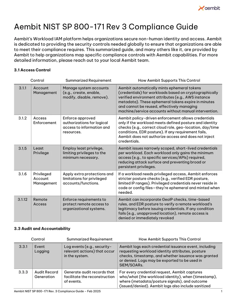 Aembit NIST SP 800-171 Rev 3 Compliance Guide