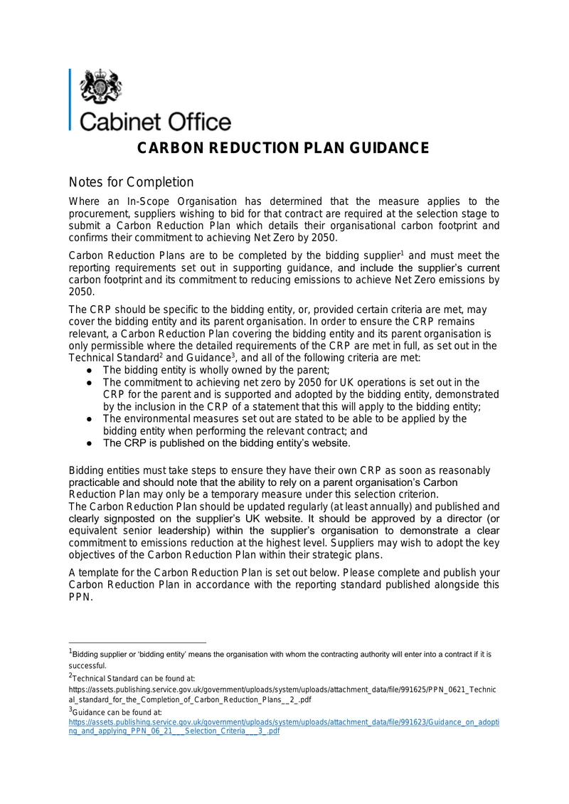Carbon Reduction Plan Guidance for Suppliers