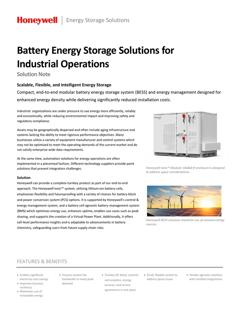 Battery Energy Storage Solutions for Industrial Operations