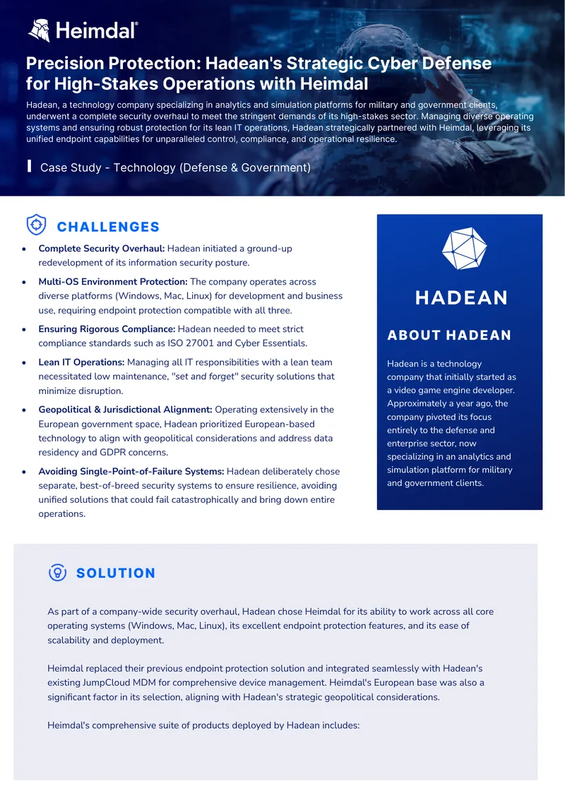 Hadean's Cyber Defense Strategy with Heimdal