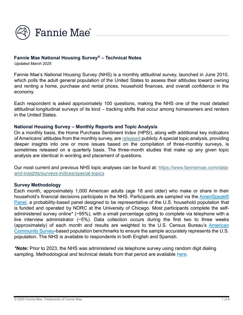 Fannie Mae National Housing Survey Technical Notes