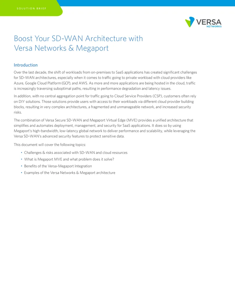 SD-WAN Architecture Integration with Megaport and Versa Networks