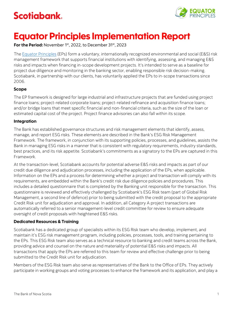 Equator Principles Implementation Report
