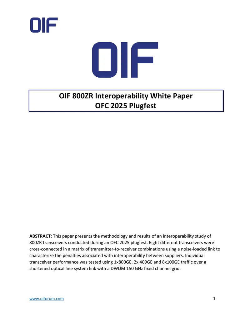 OIF 800ZR Interoperability Study Results