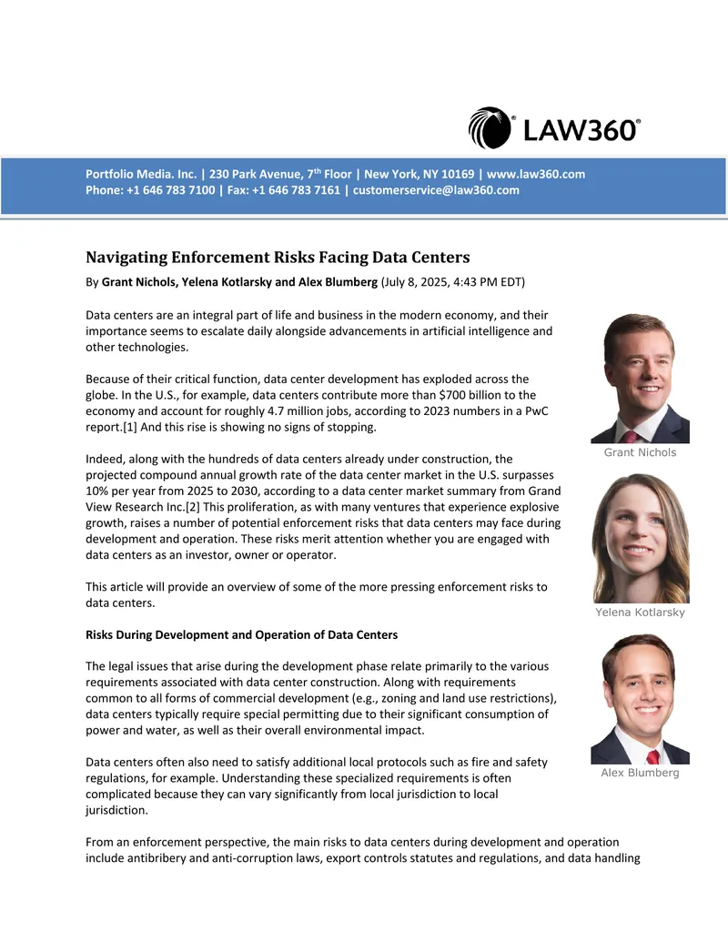 Navigating Enforcement Risks Facing Data Centers
