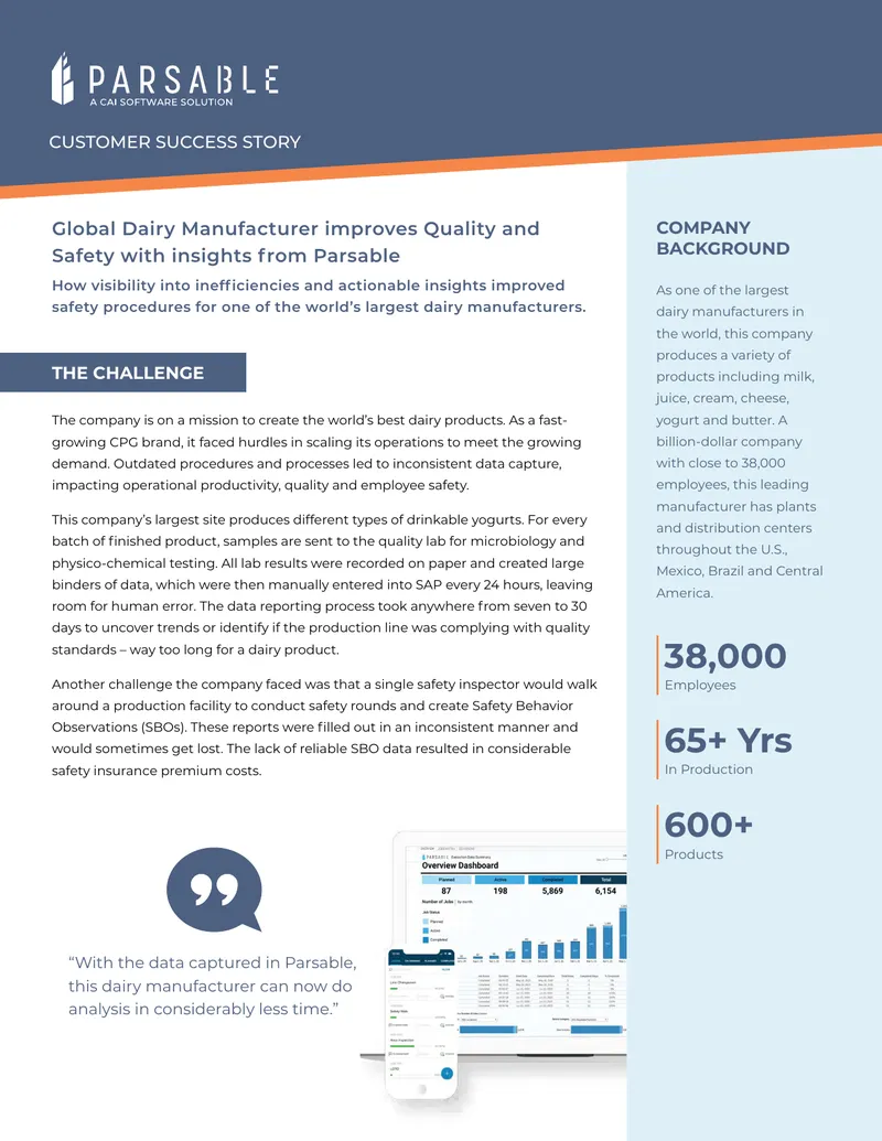 Dairy Manufacturer Quality and Safety Improvement Case Study