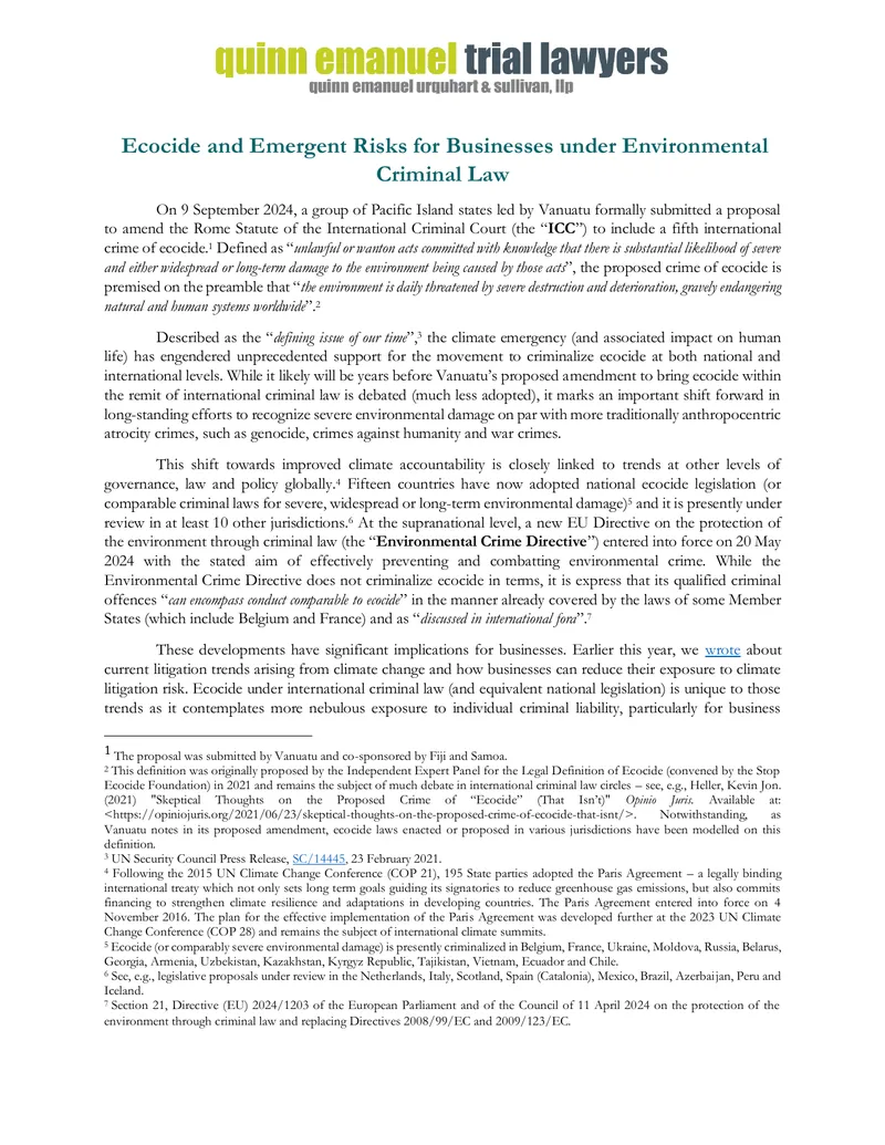 Ecocide Legislation and Business Implications