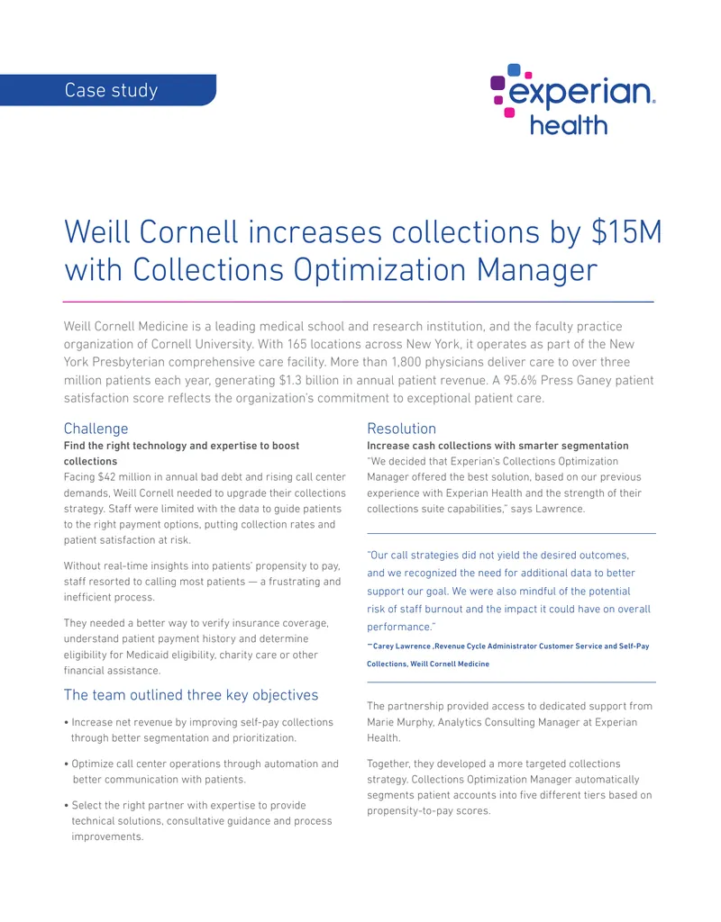 Weill Cornell Medicine Collections Optimization Case Study