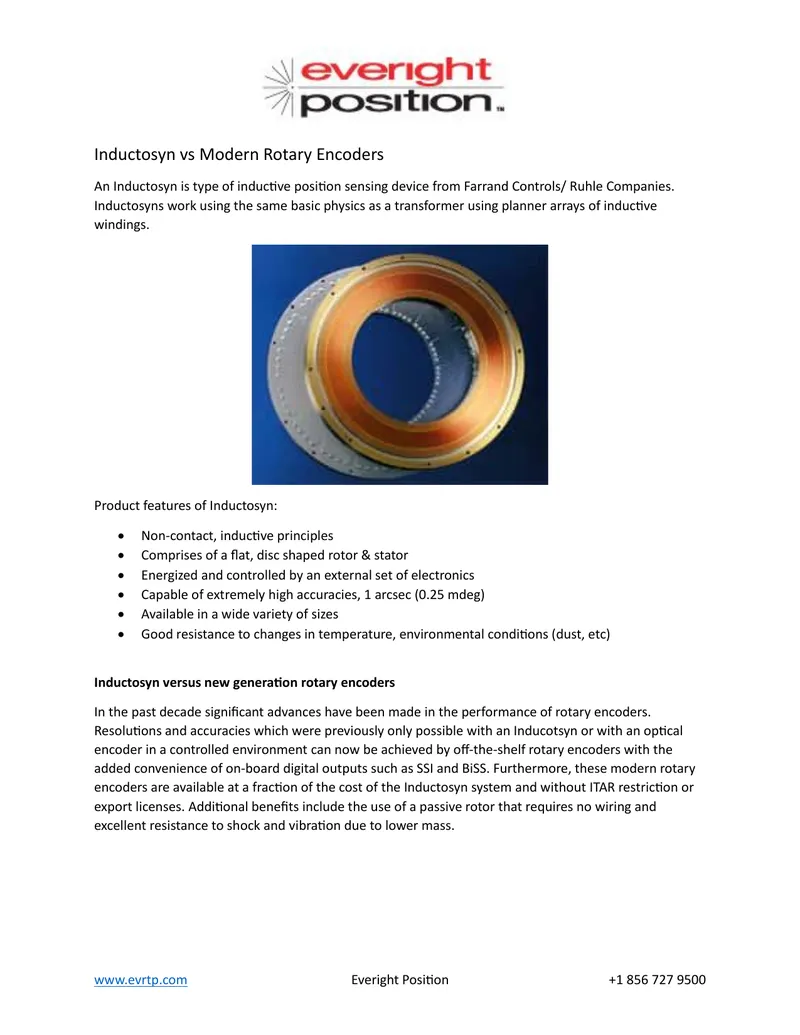 Inductosyn and Modern Rotary Encoders Comparison