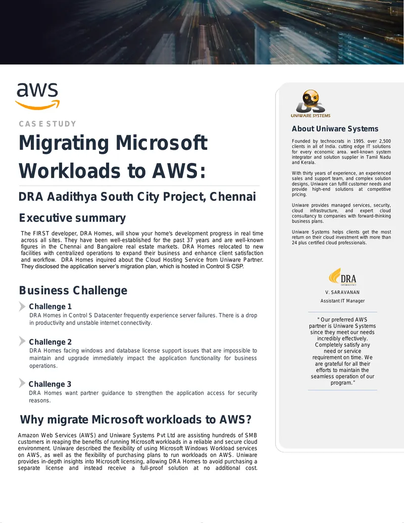 Migrating Microsoft Workloads to AWS Case Study