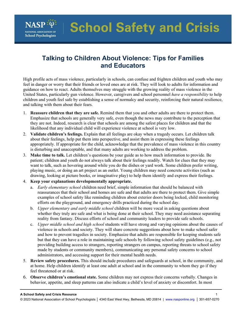 Talking to Children About Violence Tips