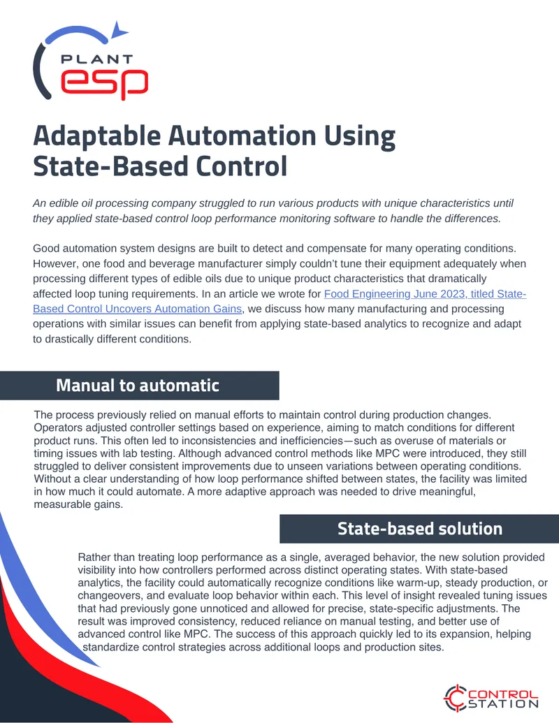 State-Based Control for Edible Oil Processing