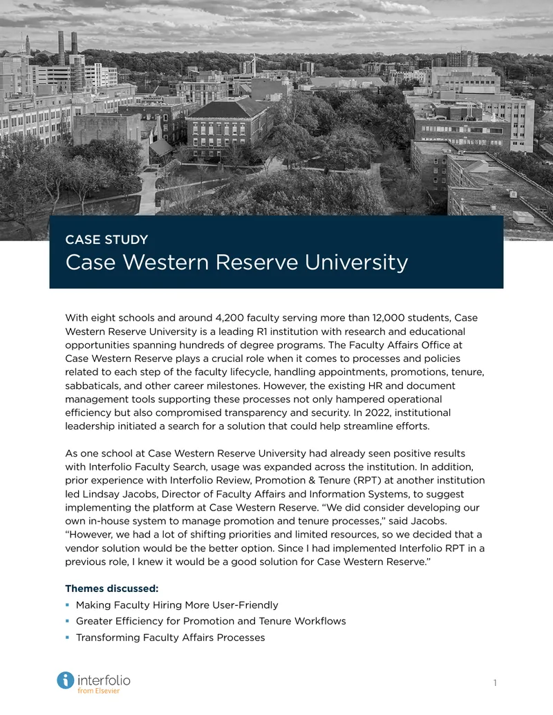 Case Study on Faculty Affairs Transformation at Case Western Reserve University