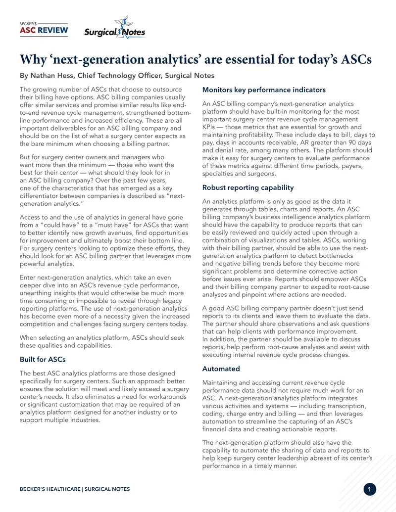 Next-Generation Analytics for ASC Revenue Cycle Management