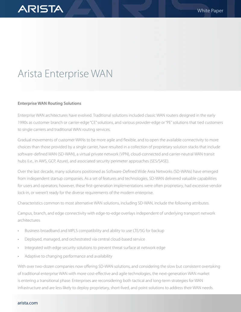 Arista Enterprise WAN Routing Solutions Overview